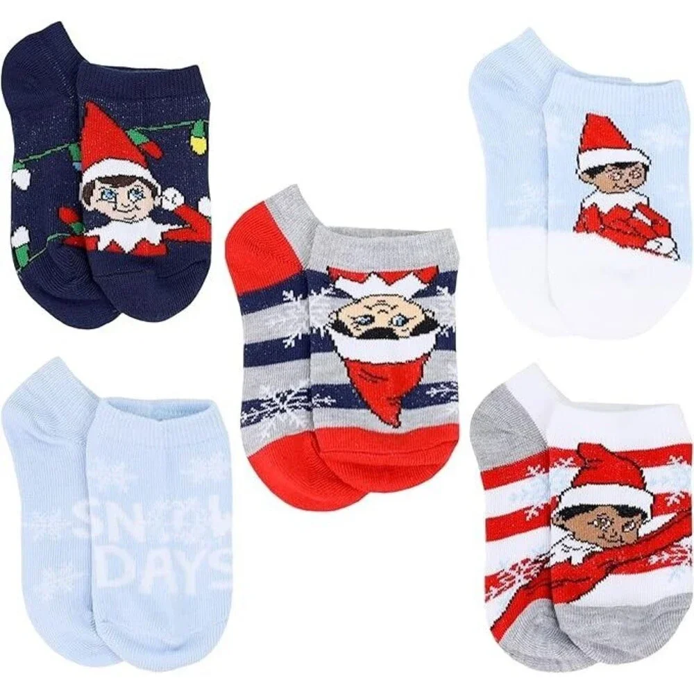 5 Pack Elf On The Shelf Snow Days No Show Socks Size 4-6 Shoe Size 7-10